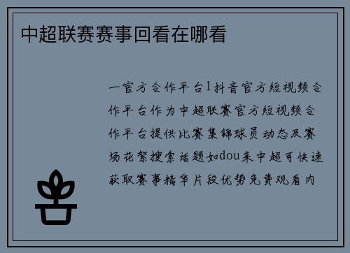 中超联赛赛事回看在哪看